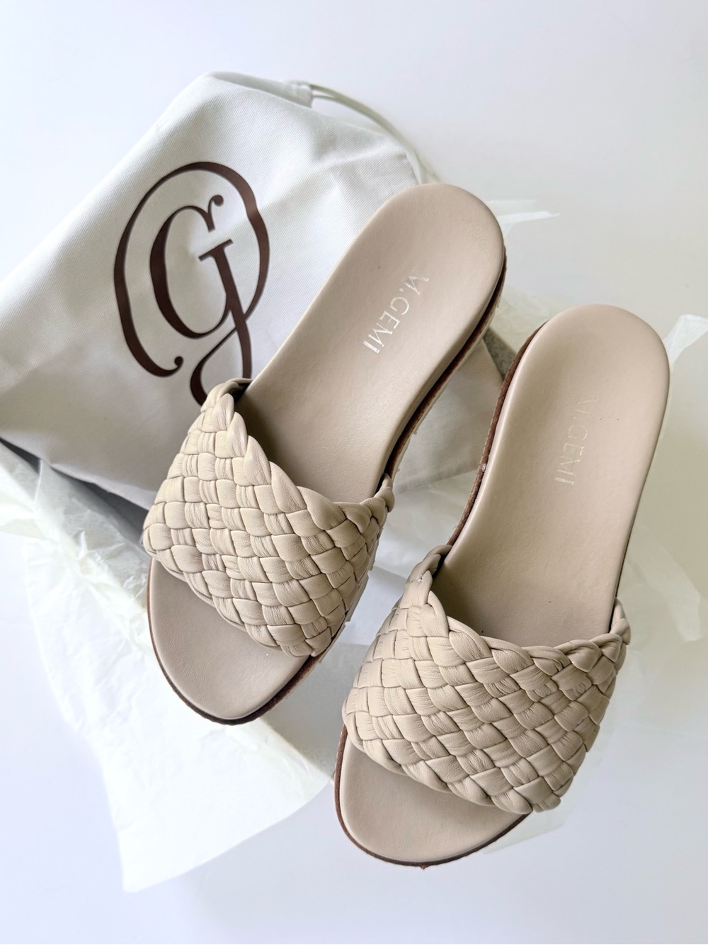 M. Gemi The Tessuti Braided Slide Sandals Light Taupe Beige Leather 38.5 IT 8 US